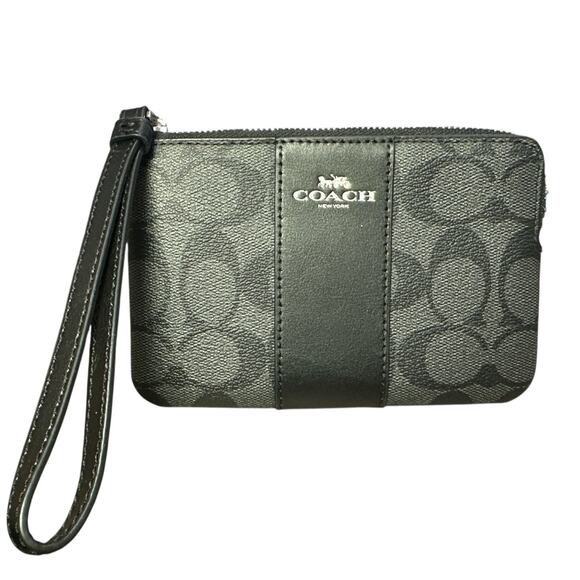 Coach Women's Corner Zip Wristlet In Signature Canvas (Graphite - Black) - Picture 1 of 4